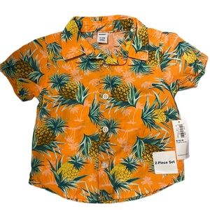 NWT Old Navy Hawaiian Pineapple print shirt sz 6-12 Mo